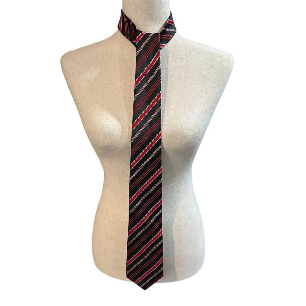Berlioni‎ Men's Black Striped Tie with checker details on stripe